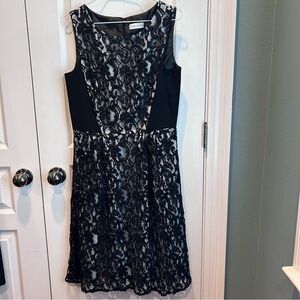 Calvin Klein Women’s Sleeveless Fit & Flare Black Lace Overlay Cocktail Dress 10